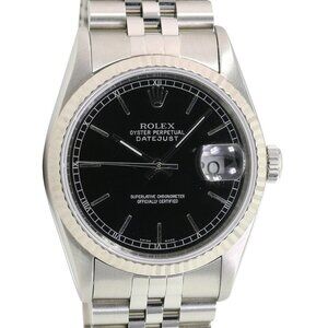 ROLEX DATEJUST BLACK INDEX DIAL 18KW FLUTED STAINLESS STEEL JUBILEE WATCH 16234